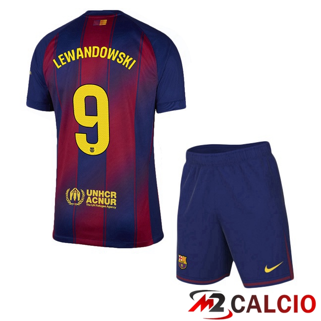 Maglie Calcio FC Barcellona (LEWANDOWSKI 9) Bambino Prima Blu Rosso 2025/2026
