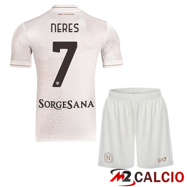 Maglie Calcio SSC Napoli (David Neres 7) Bambino Seconda Bianco 2025/2026