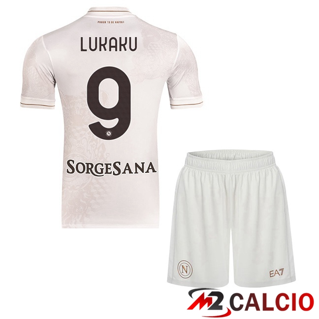 Maglie Calcio SSC Napoli (Romelu Lukaku 9) Bambino Seconda Bianco 2025/2026  Maglie Calcio SSC Napoli (Romelu Lukaku 9) Bambino Seconda Bianco 2025/2026