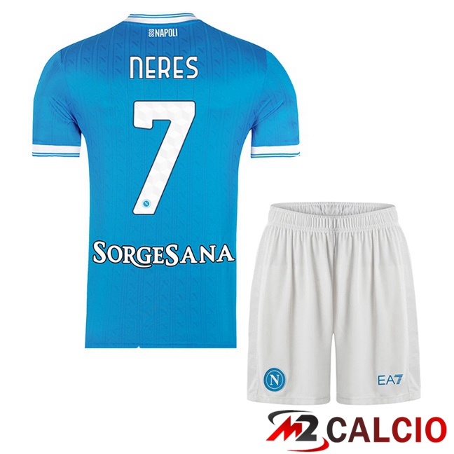 Maglie Calcio SSC Napoli (David Neres 7) Bambino Prima Blu 2025/2026