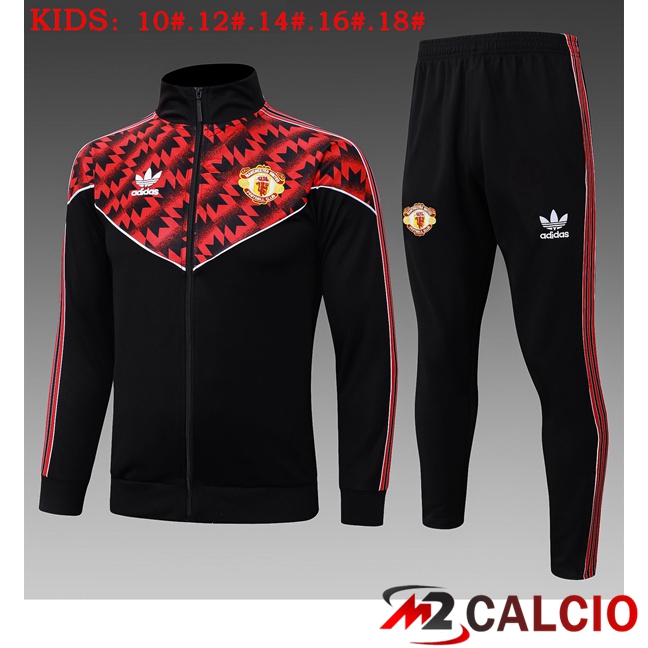 Insieme Tuta Calcio - Giacca Manchester United Bambino Rosso Nero 2025/2026  Insieme Tuta Calcio - Giacca Manchester United Bambino Rosso Nero 2025/2026