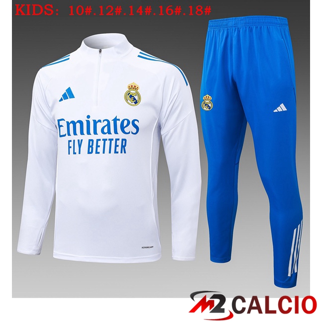 Insieme Tuta Calcio Real Madrid Bambino Bianco 2025/2026  Insieme Tuta Calcio Real Madrid Bambino Bianco 2025/2026