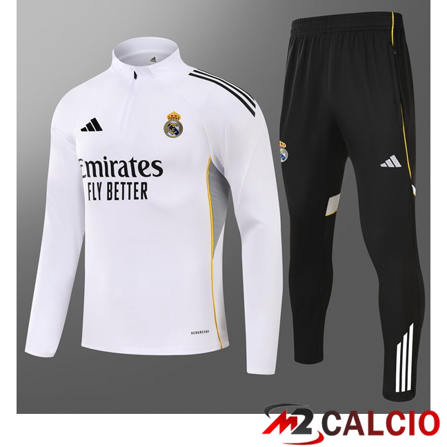 Insieme Tuta Calcio Real Madrid Bambino Bianco 2025/2026  Insieme Tuta Calcio Real Madrid Bambino Bianco 2025/2026