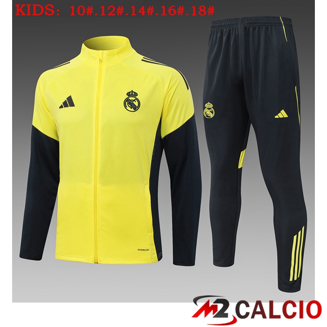 Insieme Tuta Calcio - Giacca Real Madrid Bambino Giallo 2025/2026  Insieme Tuta Calcio - Giacca Real Madrid Bambino Giallo 2025/2026