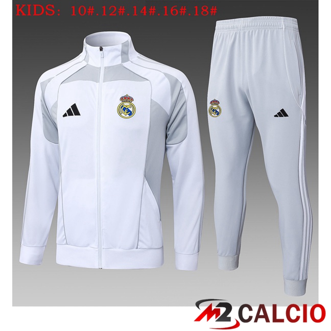 Insieme Tuta Calcio - Giacca Real Madrid Bambino Bianco 2025/2026  Insieme Tuta Calcio - Giacca Real Madrid Bambino Bianco 2025/2026