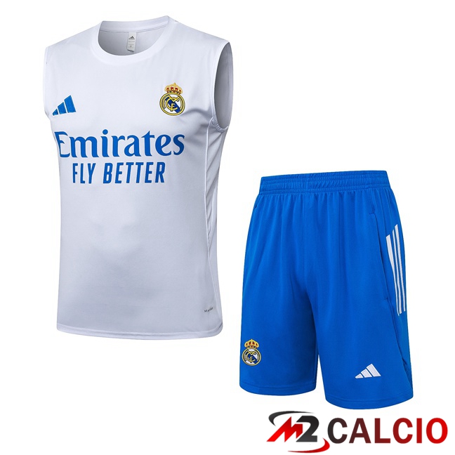 Canotta Allenamento Real Madrid + Pantaloncini Bianco 2025/2026  Canotta Allenamento Real Madrid + Pantaloncini Bianco 2025/2026
