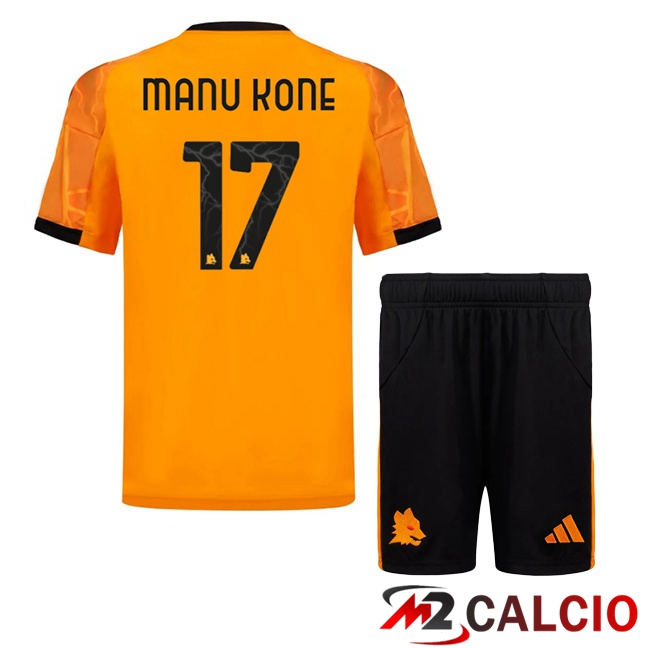 Maglie Calcio AS Roma (MANU KONE 17) Bambino Seconda Giallo 2025/2026