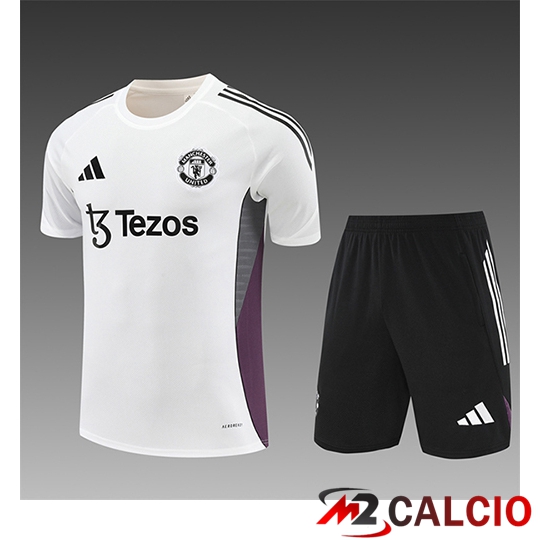 Insieme T Shirt Allenamento Manchester United Bambino Bianco/Grigio/Viola 2025/2026  Insieme T Shirt Allenamento Manchester United Bambino Bianco/Grigio/Viola 2025/2026