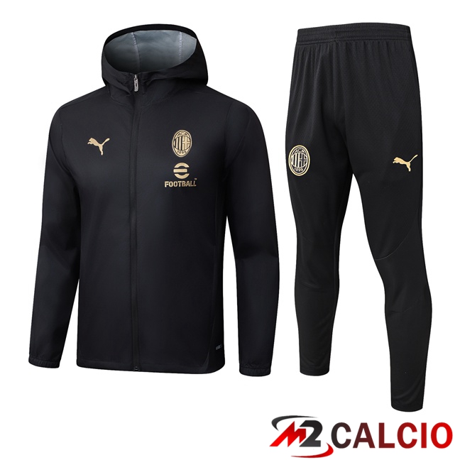 Tuta Calcio - Giacca A Vento AC Milan Nero 2025/2026  Tuta Calcio - Giacca A Vento AC Milan Nero 2025/2026