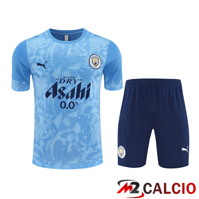 Insieme T Shirt Allenamento Manchester City + Pantaloncini Blu 2025/2026  Insieme T Shirt Allenamento Manchester City + Pantaloncini Blu 2025/2026
