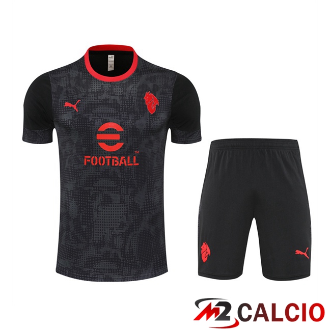 Insieme T Shirt Allenamento AC Milan + Pantaloncini Nero 2025/2026  Insieme T Shirt Allenamento AC Milan + Pantaloncini Nero 2025/2026
