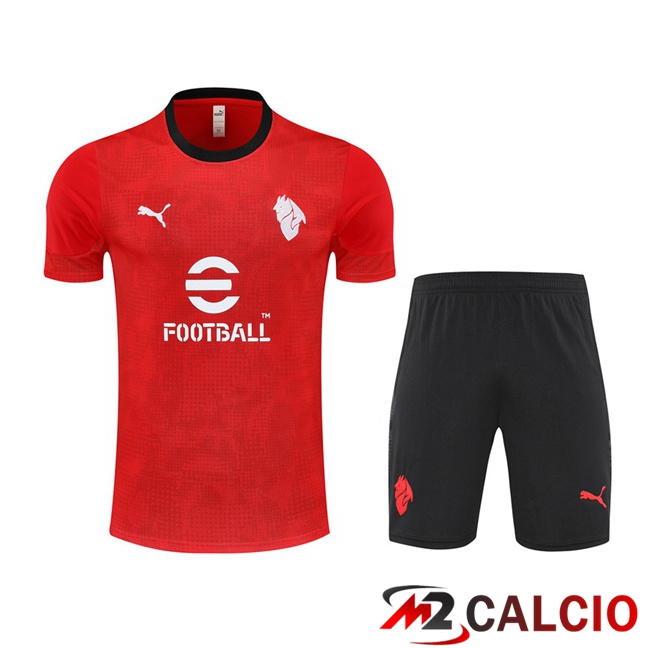 Insieme T Shirt Allenamento AC Milan + Pantaloncini Rosso 2025/2026  Insieme T Shirt Allenamento AC Milan + Pantaloncini Rosso 2025/2026