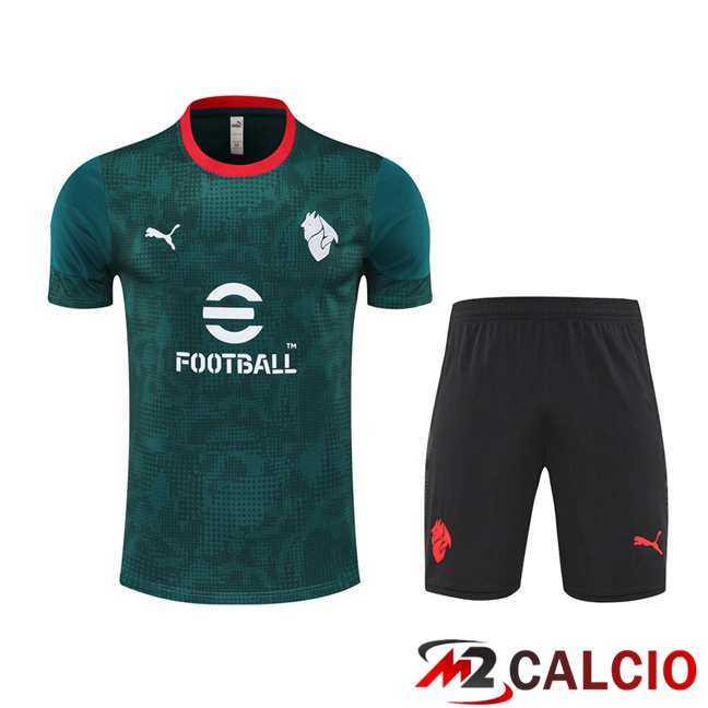 Insieme T Shirt Allenamento AC Milan + Pantaloncini Verde 2025/2026  Insieme T Shirt Allenamento AC Milan + Pantaloncini Verde 2025/2026