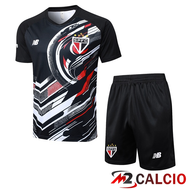 Insieme T Shirt Allenamento Sao Paulo FC + Pantaloncini Nero 2025/2026  Insieme T Shirt Allenamento Sao Paulo FC + Pantaloncini Nero 2025/2026