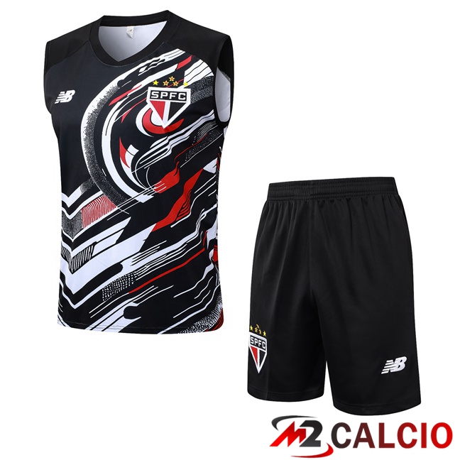 Canotta Allenamento Sao Paulo FC + Pantaloncini Nero 2025/2026  Canotta Allenamento Sao Paulo FC + Pantaloncini Nero 2025/2026
