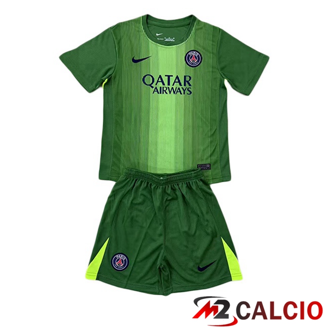 Maglie Calcio Paris PSG Bambino Portiere Verde 2025/2026  Maglie Calcio Paris PSG Bambino Portiere Verde 2025/2026