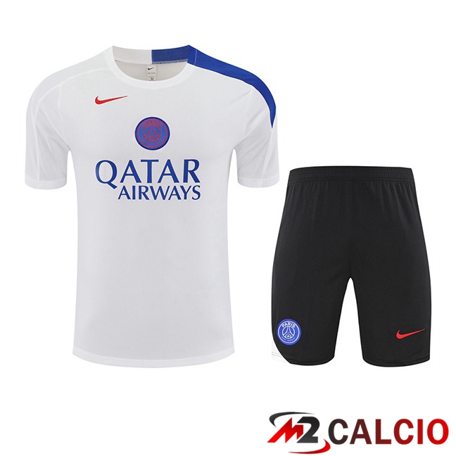 Insieme T Shirt Allenamento Paris PSG + Pantaloncini Bianco 2025/2026  Insieme T Shirt Allenamento Paris PSG + Pantaloncini Bianco 2025/2026