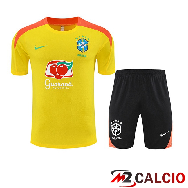 Insieme T Shirt Allenamento Brasile + Pantaloncini Giallo 2025/2026  Insieme T Shirt Allenamento Brasile + Pantaloncini Giallo 2025/2026