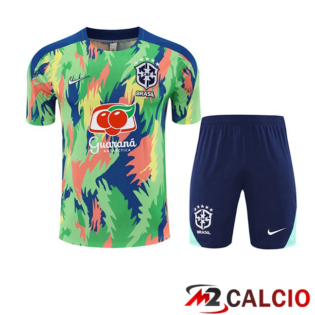 Insieme T Shirt Allenamento Brasile + Pantaloncini Verde 2025/2026  Insieme T Shirt Allenamento Brasile + Pantaloncini Verde 2025/2026