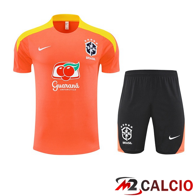 Insieme T Shirt Allenamento Brasile + Pantaloncini Arancia 2025/2026  Insieme T Shirt Allenamento Brasile + Pantaloncini Arancia 2025/2026