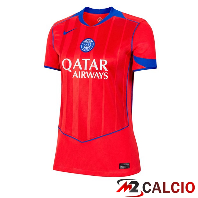 Maglie Calcio Paris PSG Donna Terza Rosso 2025/2026  Maglie Calcio Paris PSG Donna Terza Rosso 2025/2026