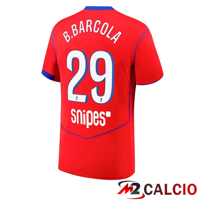 Maglie Calcio Paris PSG (B.Barcola 29) Terza Rosso 2025/2026  Maglie Calcio Paris PSG (B.Barcola 29) Terza Rosso 2025/2026