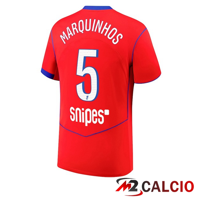 Maglie Calcio Paris PSG (Marquinhos 5) Terza Rosso 2025/2026  Maglie Calcio Paris PSG (Marquinhos 5) Terza Rosso 2025/2026