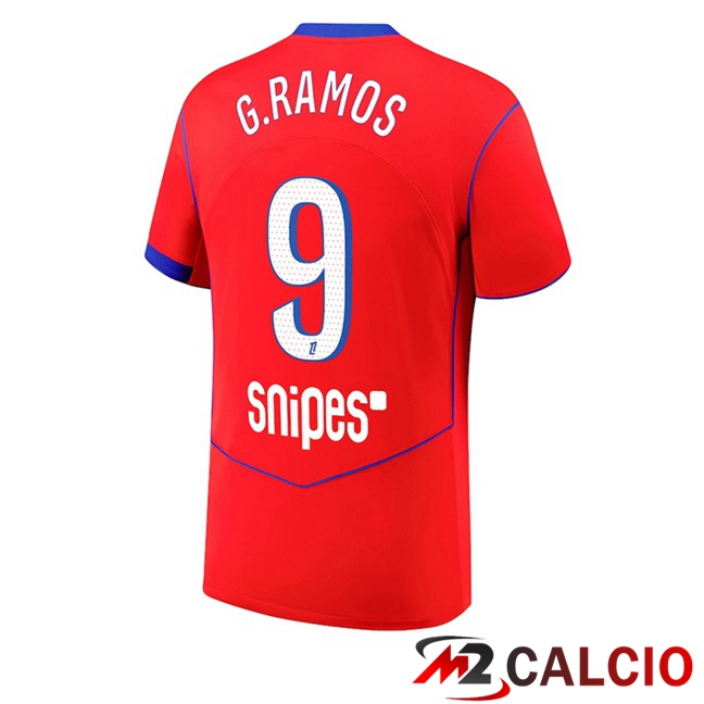 Maglie Calcio Paris PSG (G. Ramos 9) Terza Rosso 2025/2026  Maglie Calcio Paris PSG (G. Ramos 9) Terza Rosso 2025/2026