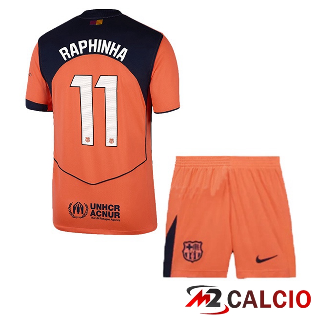 Maglie Calcio FC Barcellona (RAPHINHA 11) Bambino Terza Rosso 2025/2026  Maglie Calcio FC Barcellona (RAPHINHA 11) Bambino Terza Rosso 2025/2026