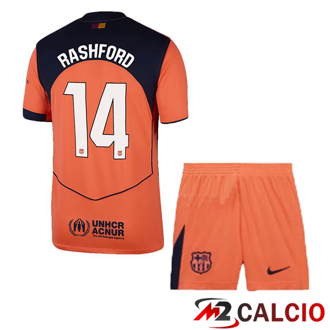 Maglie Calcio FC Barcellona (RASHFORD 14) Bambino Terza Rosso 2025/2026  Maglie Calcio FC Barcellona (RASHFORD 14) Bambino Terza Rosso 2025/2026