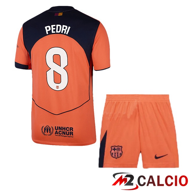 Maglie Calcio FC Barcellona (PEDRI 8) Bambino Terza Rosso 2025/2026  Maglie Calcio FC Barcellona (PEDRI 8) Bambino Terza Rosso 2025/2026