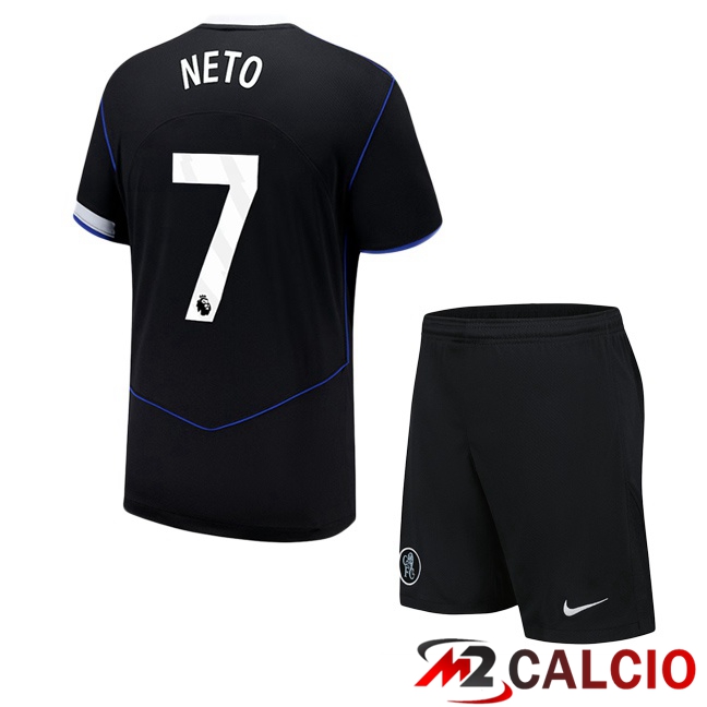 Maglie Calcio FC Chelsea (Neto 7) Bambino Terza Nero 2025/2026  Maglie Calcio FC Chelsea (Neto 7) Bambino Terza Nero 2025/2026