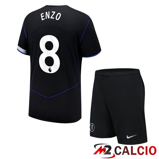 Maglie Calcio FC Chelsea (Enzo 8) Bambino Terza Nero 2025/2026  Maglie Calcio FC Chelsea (Enzo 8) Bambino Terza Nero 2025/2026
