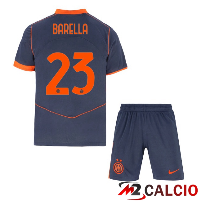 Maglie Calcio Inter Milan (BARELLA 23) Bambino Terza Grigio 2025/2026  Maglie Calcio Inter Milan (BARELLA 23) Bambino Terza Grigio 2025/2026