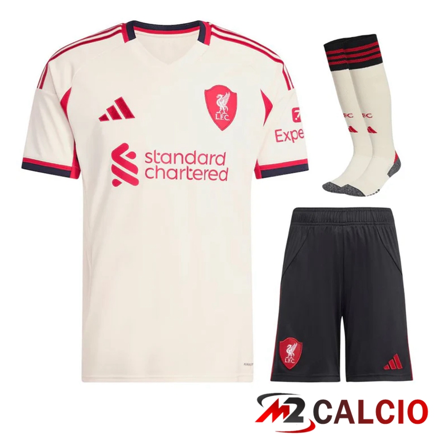 Insieme Maglie Calcio Liverpool Seconda (Pantaloncini + Calzini) 2025/2026  Insieme Maglie Calcio Liverpool Seconda (Pantaloncini + Calzini) 2025/2026