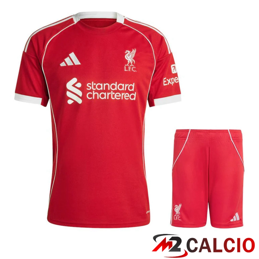 Insieme Maglie Calcio Liverpool Prima + Pantaloncini 2025/2026  Insieme Maglie Calcio Liverpool Prima + Pantaloncini 2025/2026