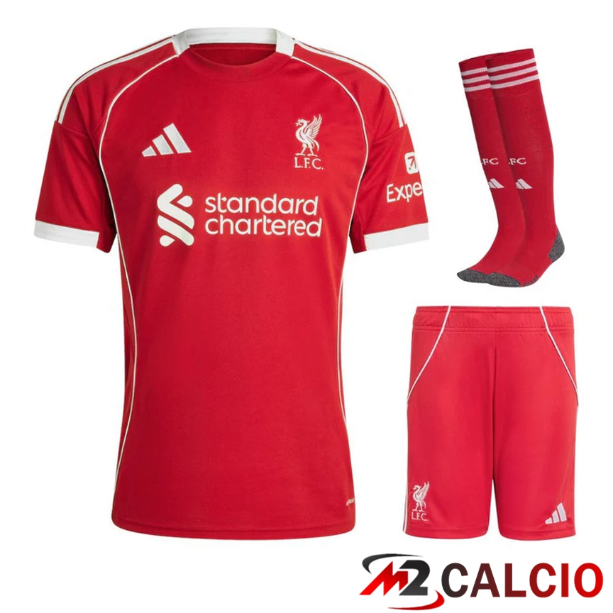 Insieme Maglie Calcio Liverpool Prima (Pantaloncini + Calzini) 2025/2026  Insieme Maglie Calcio Liverpool Prima (Pantaloncini + Calzini) 2025/2026