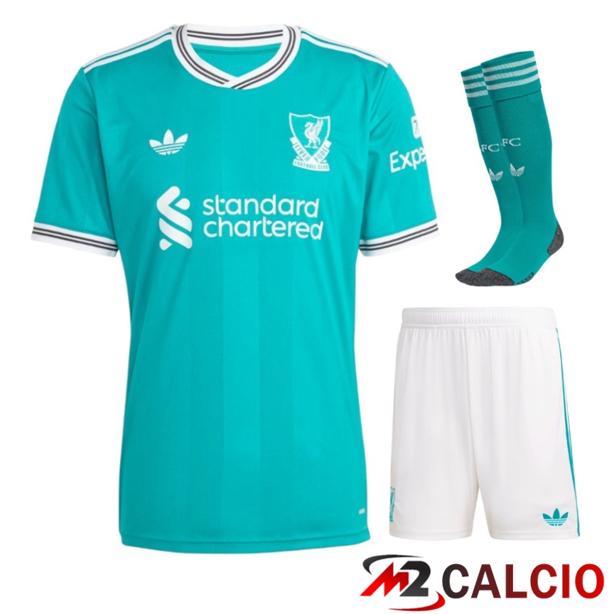 Insieme Maglie Calcio Liverpool Terza (Pantaloncini + Calzini) 2025/2026  Insieme Maglie Calcio Liverpool Terza (Pantaloncini + Calzini) 2025/2026