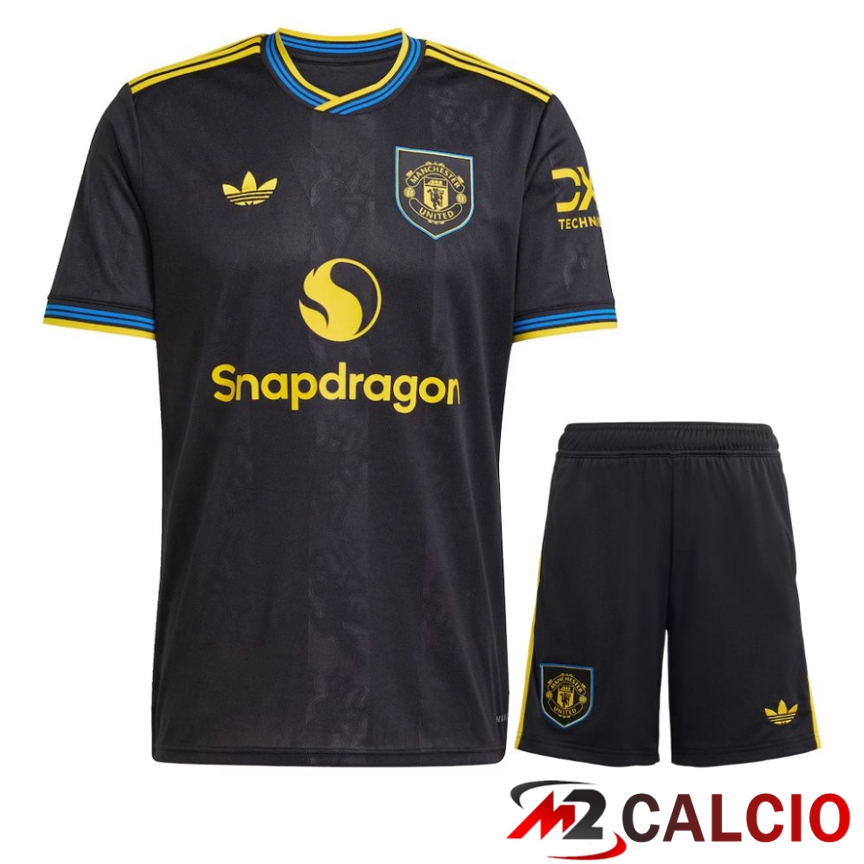 Insieme Maglie Calcio Manchester United Terza + Pantaloncini 2025/2026  Insieme Maglie Calcio Manchester United Terza + Pantaloncini 2025/2026