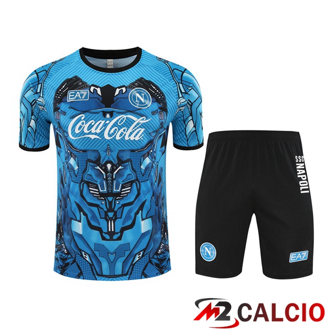Insieme T Shirt Allenamento SSC Napoli + Pantaloncini Blu 2025/2026  Insieme T Shirt Allenamento SSC Napoli + Pantaloncini Blu 2025/2026