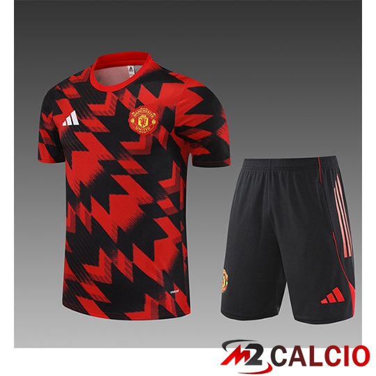 Insieme T Shirt Allenamento Manchester United Bambino Rosso/Nero 2025/2026  Insieme T Shirt Allenamento Manchester United Bambino Rosso/Nero 2025/2026