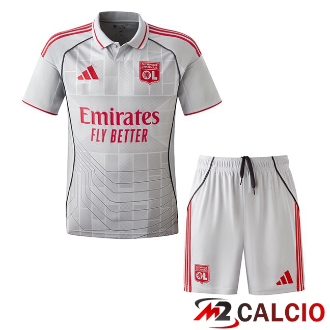 Maglie Calcio Lione OL Bambino Terza Grigio 2025/2026  Maglie Calcio Lione OL Bambino Terza Grigio 2025/2026