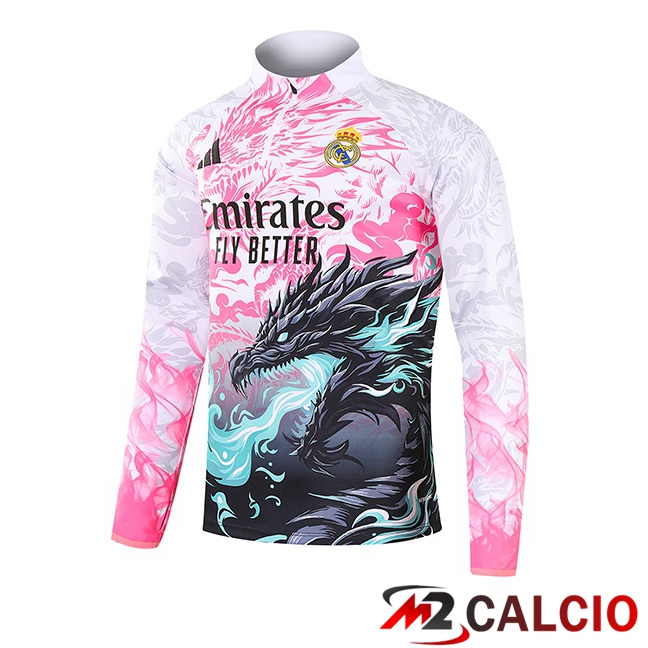 Felpa Allenamento Real Madrid Rosa Bianco 2025/2026  Felpa Allenamento Real Madrid Rosa Bianco 2025/2026