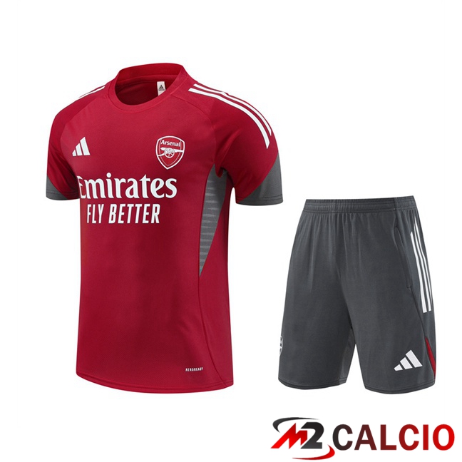 Insieme T Shirt Allenamento Arsenal + Pantaloncini Rosso 2025/2026  Insieme T Shirt Allenamento Arsenal + Pantaloncini Rosso 2025/2026