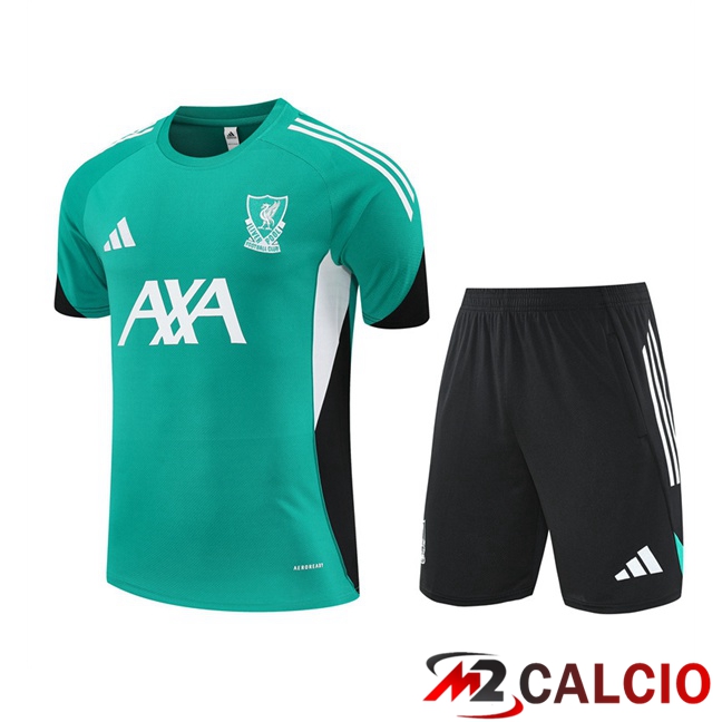 Insieme T Shirt Allenamento FC Liverpool + Pantaloncini Verde 2025/2026  Insieme T Shirt Allenamento FC Liverpool + Pantaloncini Verde 2025/2026