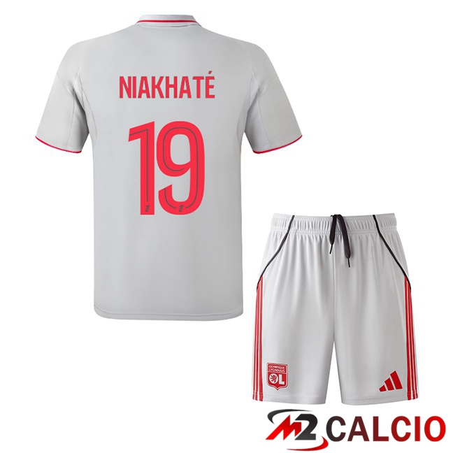 Maglie Calcio Lione OL (NIAKHATÉ 19) Bambino Terza Grigio 2025/2026  Maglie Calcio Lione OL (NIAKHATÉ 19) Bambino Terza Grigio 2025/2026