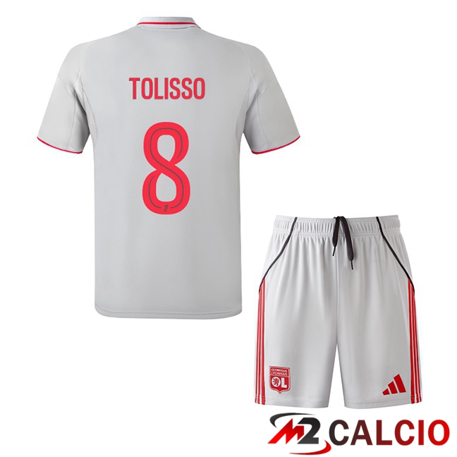 Maglie Calcio Lione OL (TOLISSO 8) Bambino Terza Grigio 2025/2026  Maglie Calcio Lione OL (TOLISSO 8) Bambino Terza Grigio 2025/2026