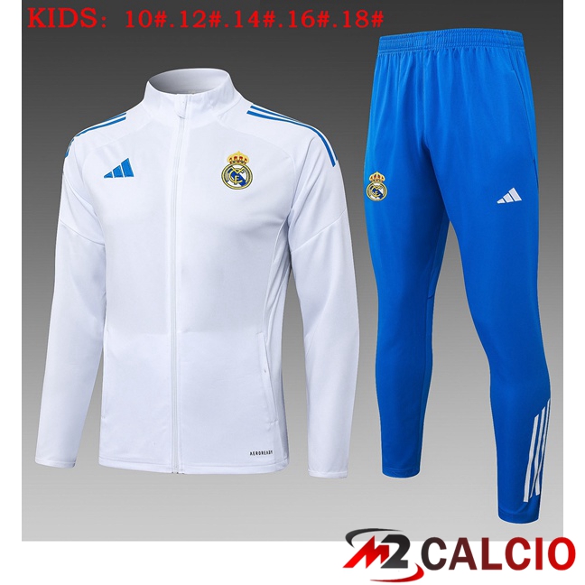 Insieme Tuta Calcio - Giacca Real Madrid Bambino Bianco 2025/2026  Insieme Tuta Calcio - Giacca Real Madrid Bambino Bianco 2025/2026