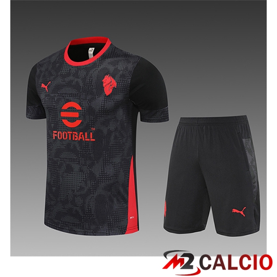 Insieme T Shirt Allenamento AC Milan Bambino Nero/Grigio/Rosso 2025/2026  Insieme T Shirt Allenamento AC Milan Bambino Nero/Grigio/Rosso 2025/2026