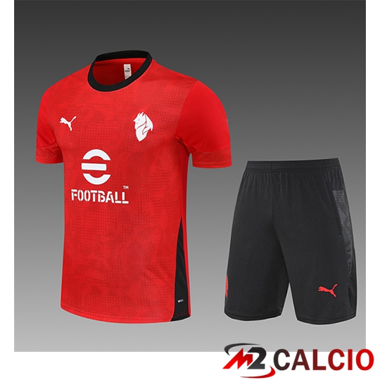 Insieme T Shirt Allenamento AC Milan Bambino Rosso/Nero 2025/2026  Insieme T Shirt Allenamento AC Milan Bambino Rosso/Nero 2025/2026